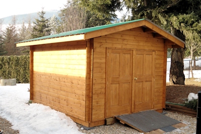 Bavarian Cottages custom machined log Double Door Shed